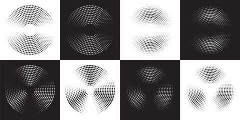 Modern abstract background. Circle Halftone dots Designs. Collection of Round templates, design elements. Black and White version of each Design Included