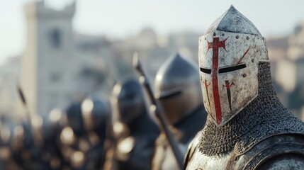 Knights Templar among an army of soldiers, ai generated