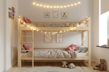 Cozy bunk bed setup for kids modern bedroom interior design warm atmosphere aesthetic comfort child's space
