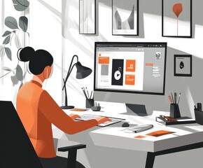 Woman creating website design at desk	
