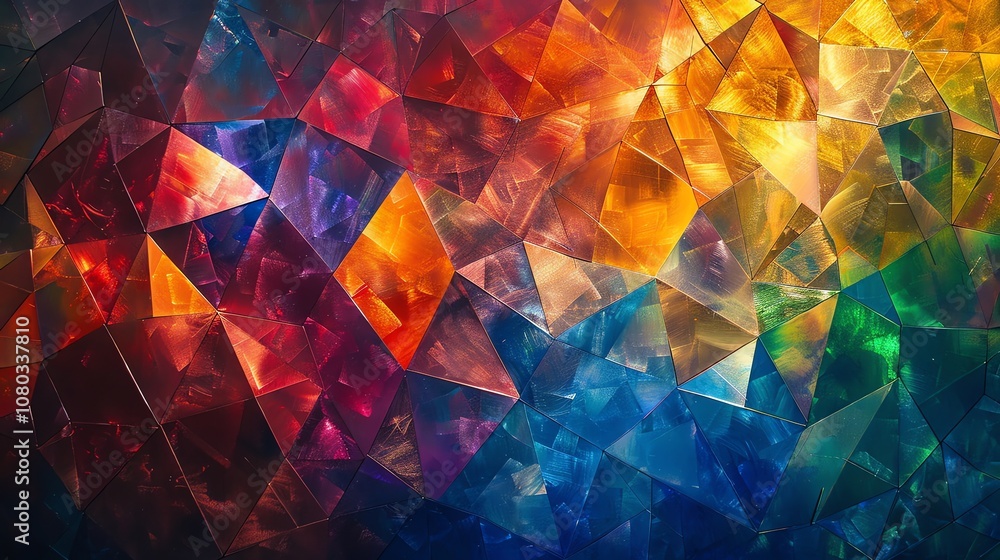 Poster abstract colorful geometric background with vibrant colors and triangular shapes.