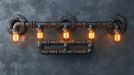 Industrial style pipe wall lamp. Perfect for interior design projects, showcasing a vintage aesthetic.
