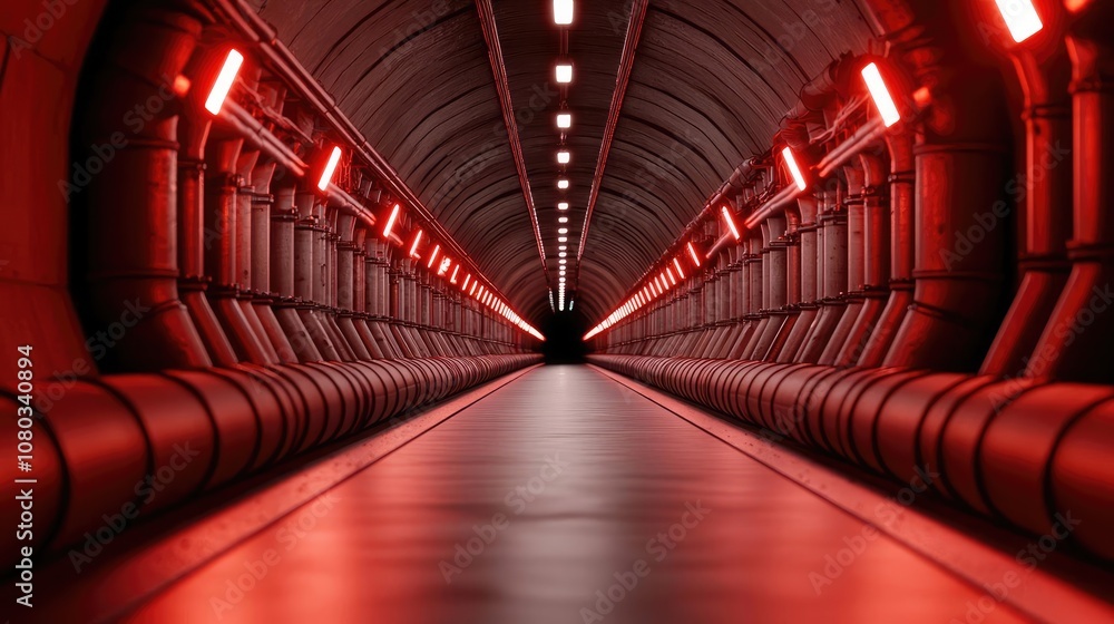 Aufkleber futuristic tunnel with red lights creating an eerie and intense atmosphere.