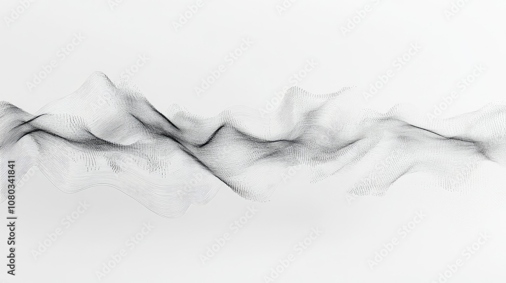 Poster abstract black and white wave pattern with flowing lines and curves creating a sense of movement and