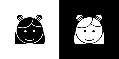 Happy girl face icon Outline sign symbol set