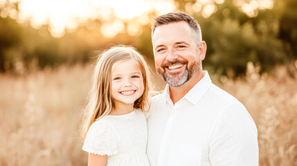 Fototapeta premium Father and Daughter Enjoy a Joyful Moment Together in a Sunlit Field