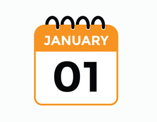 January 1 Calendar Day or Calender Date for Deadlines or Appointment. calendar date icon on white background