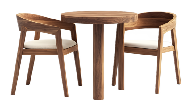 Modern wood table and chair isolated on a white background