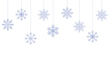 Christmas garland of the beautiful blue snowflakes on the transparent background. Winter holidays decoration. 
