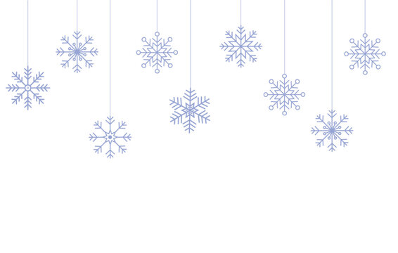 Christmas garland of the beautiful blue snowflakes on the transparent background. Winter holidays decoration. 