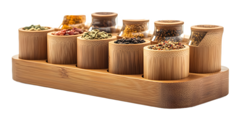 Modern wooden spice rack on a transparent background. isolated background.