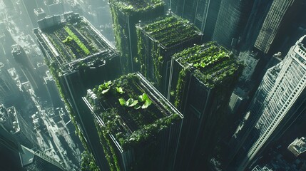 Solar-powered urban vertical farms for local food production in cities.