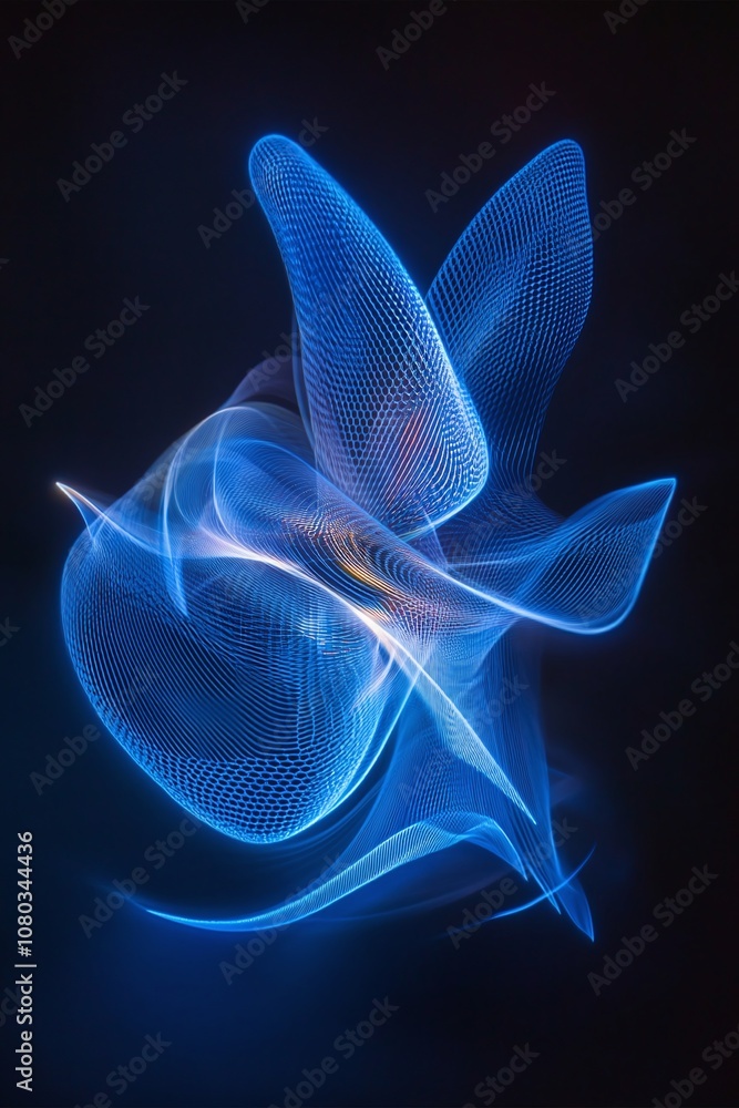 Poster abstract blue light wave forms in motion creating a visual representation of energy and movement aga