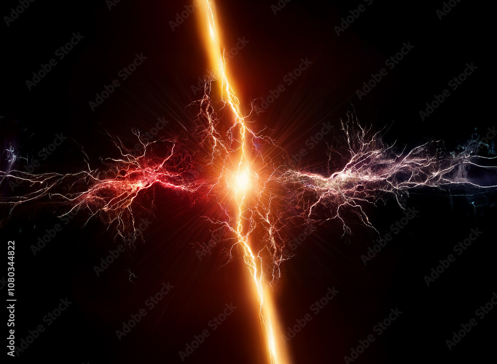 Aufkleber two streams of electric energy collide, creating a burst of light in the center.