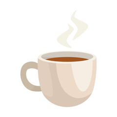 A cup filled with coffee, surrounded by steam, on a white background. Vector illustration