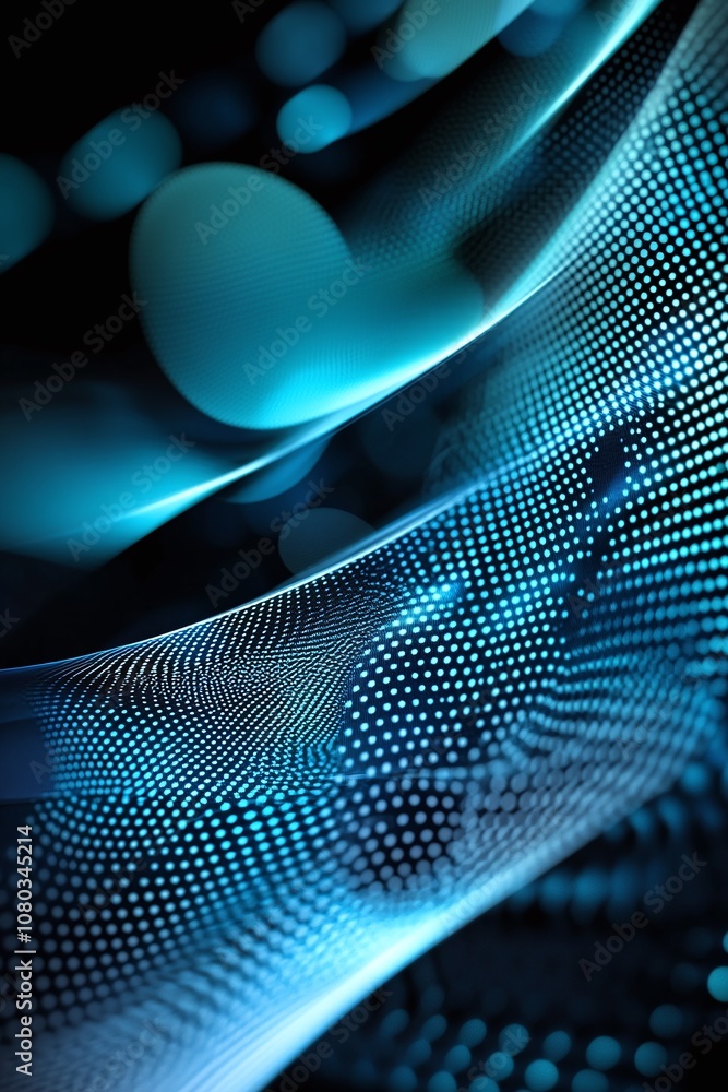 Poster abstract blue wave patterns with elegant light reflections and bokeh effects for modern graphic desi