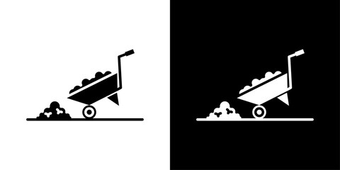 wheelbarrow unloading icon Outline sign symbol set
