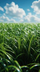 Obraz premium Vibrant Grass Under Clear Blue Sky, ideal for advertisements, showcasing sharp detail and rich colors in high resolution