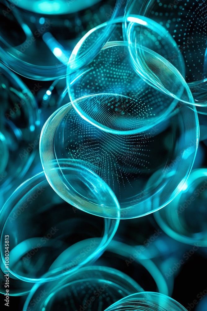 Poster abstract close-up image of vibrant blue bubbles, showcasing intricate patterns and mesmerizing light