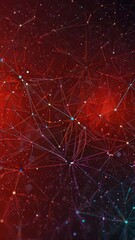 Abstract tech network connection with dots and plexus lines on red background