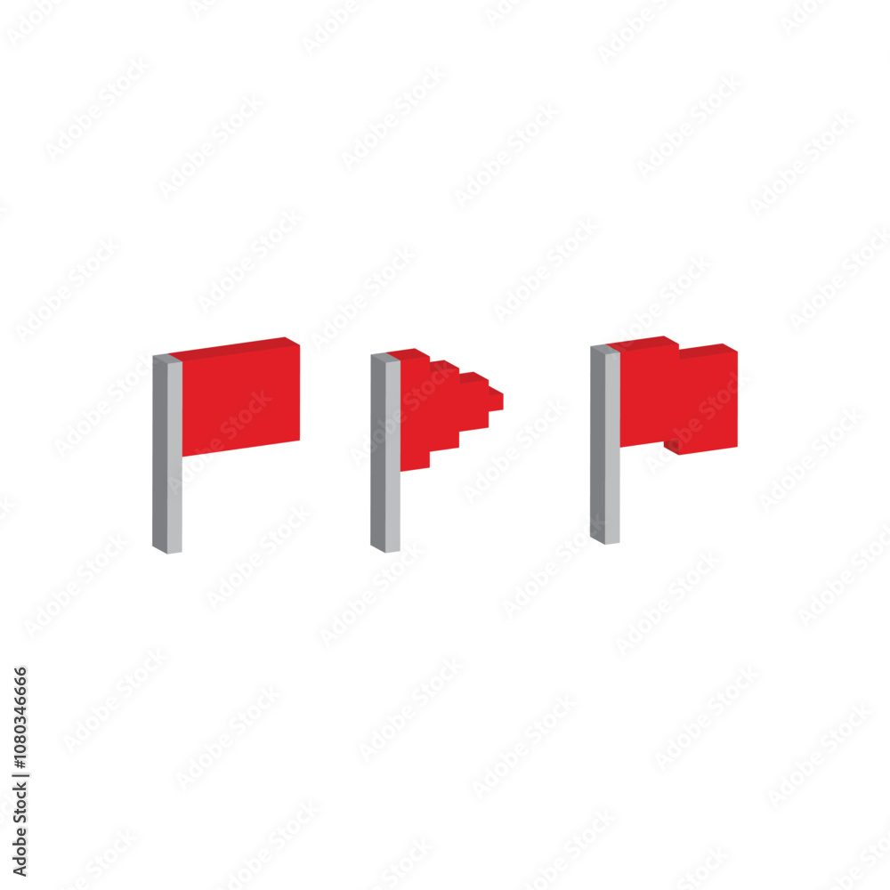 Poster isometric pixel flag icon vector pixel art for 8 bit game