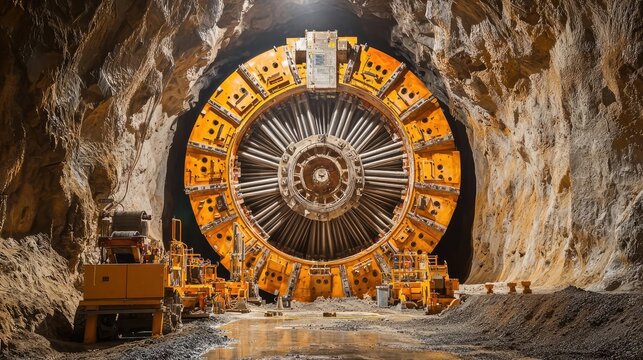 Large tunnel boring machine in an underground mining operation.