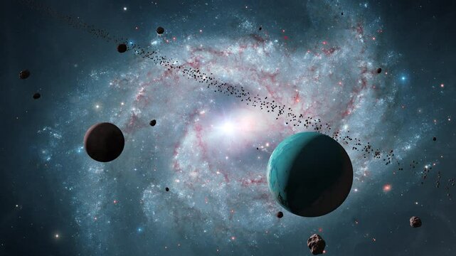 Space flight travel NGC2525 as a barred spiral galaxy located in the constellation Puppis Nebula in the starburst galaxy ,Traveling through star fields in space,4K 3D for scientific films. 