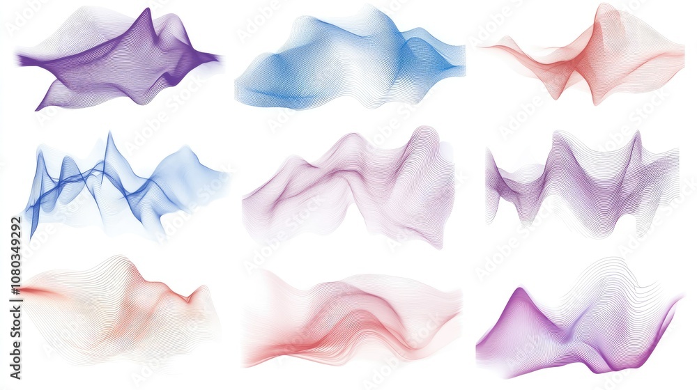 Poster abstract curves and waves in soft colors with fluid patterns for backgrounds and textures in creativ