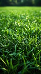 Fototapeta premium Vibrant Symmetrical Grass Field, expansive greenery under clear skies, striking colors create an inviting atmosphere for outdoor activities