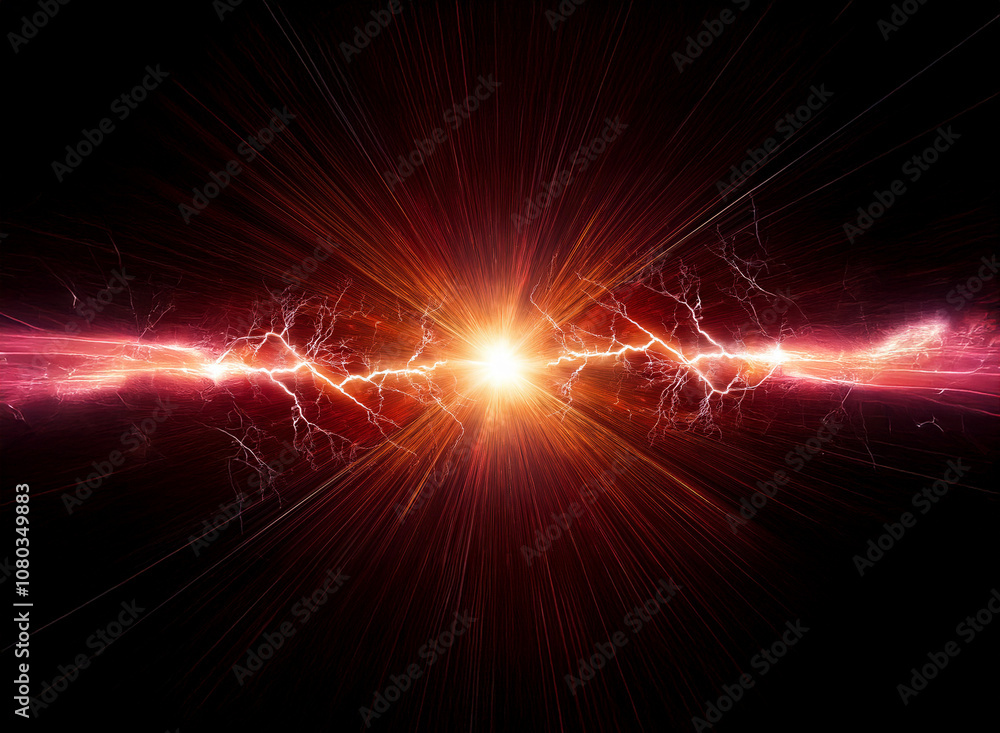 Aufkleber A red and orange lightning bolt explodes from the center of the image into a bright, white light against a black background.