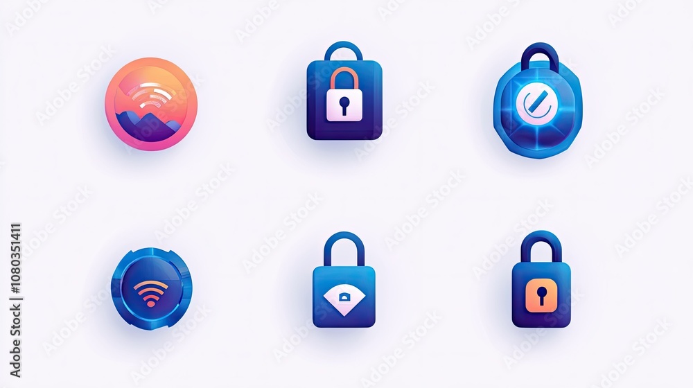 Poster modern icons representing security and connectivity in a digital environment with wi-fi and lock sym