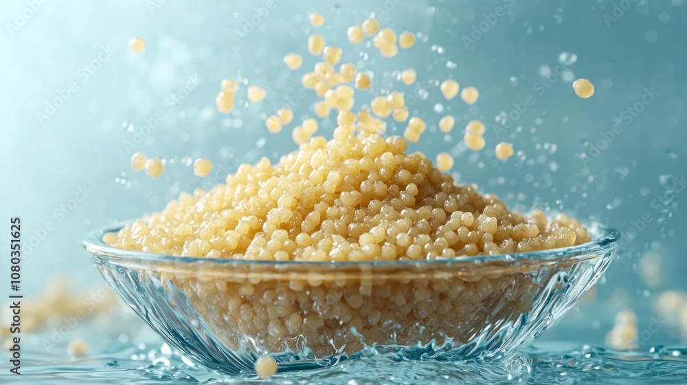 Aufkleber couscous groats float gracefully water vivid backdrop highlighting their distinct separation and tex