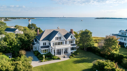 Waterfront Annapolis colonial with private sailing dock and lighthouse views, classic Maryland Chesapeake estate