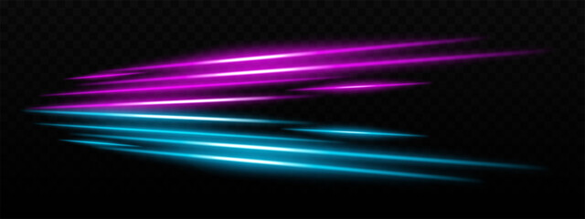 Vibrant purple and blue light streaks on a dark background, ideal for dynamic sci-fi effects, speed, or motion design.