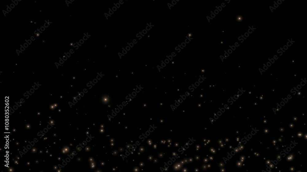 Poster animation loop glow flicker gold dust star bokah bubble particles flow up on black abstract backgrou