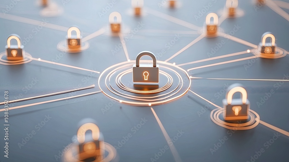 Poster digital lock symbolizing cybersecurity and data protection in a connected network representing secur