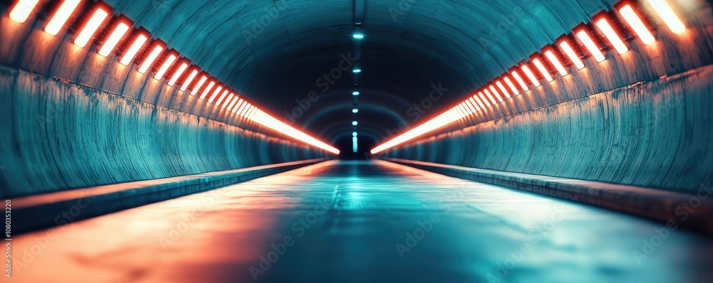 Poster Futuristic tunnel with illuminated walls, creating a dynamic perspective.