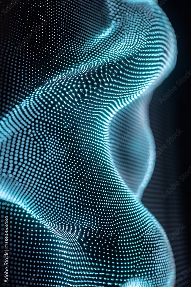 Poster abstract digital wave pattern with light dots and gradients creating a fluid motion effect for moder
