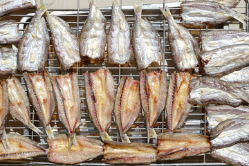 Dried Barracuda fish fillet. Vietnamese meal Dried food of a barracuda. 
