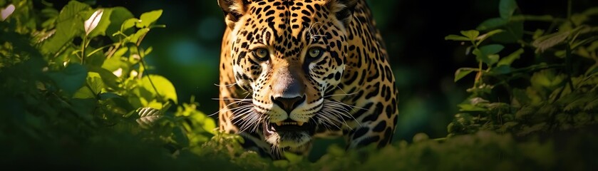 Fototapeta premium Jaguar in the Jungle: A Close-Up of a Majestic Predator