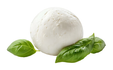 Mozzarella cheese ball with green leaves on a white background. isolated background.