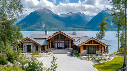 Lake Coeur d'Alene modern lodge with mountain views and private beach, contemporary Idaho waterfront retreat