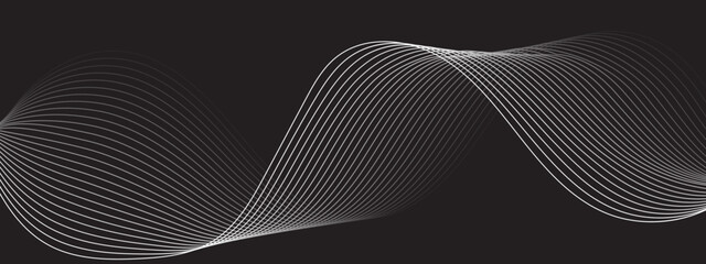 Abstract wave element for design of Stylized line art background. Line art striped graphic template of Wave effect, sound vibration. Medium banner size Vector background with lines.