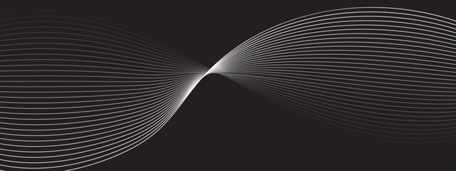 Abstract wave element for design of Stylized line art background. Line art striped graphic template of Wave effect, sound vibration. Medium banner size Vector background with lines.
