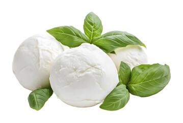 Mozzarella cheese ball with green leaves on a white background. isolated background.