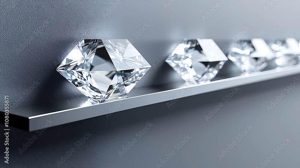 Aufkleber stunning close-up of a row of sparkling clear diamonds placed artistically on a sleek metallic shelf
