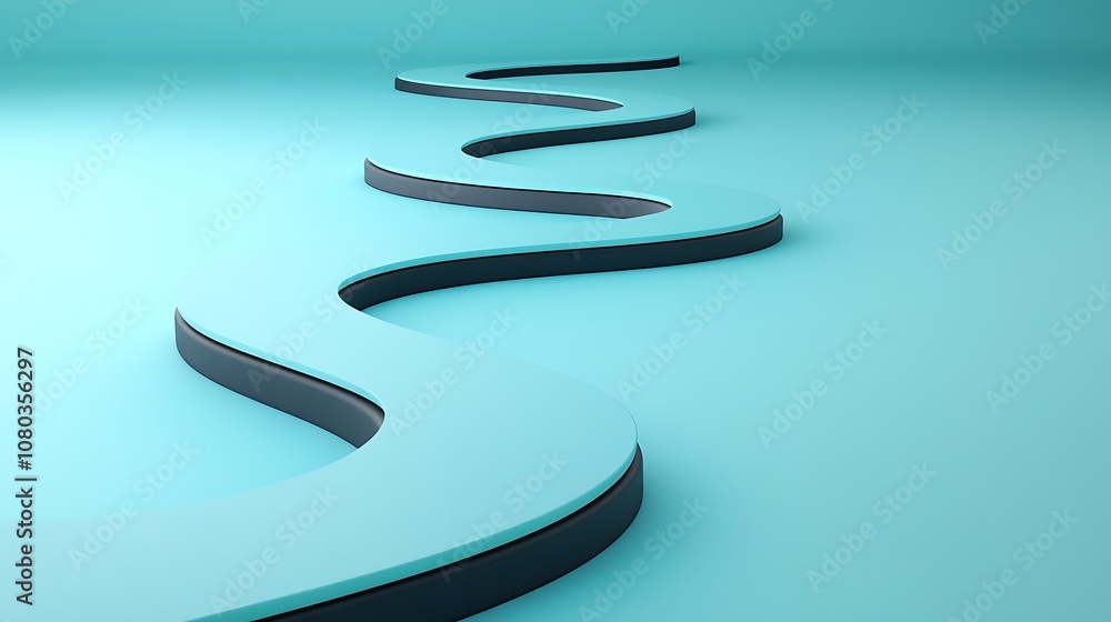 Aufkleber curved path on a smooth teal surface with a modern aesthetic in a minimalist style perfect for abstr