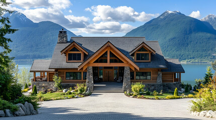 Lake Coeur d'Alene modern lodge with mountain views and private beach, contemporary Idaho waterfront retreat