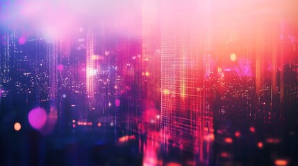 Naklejka premium A vibrant, abstract digital landscape with colorful light streaks and bokeh effects.