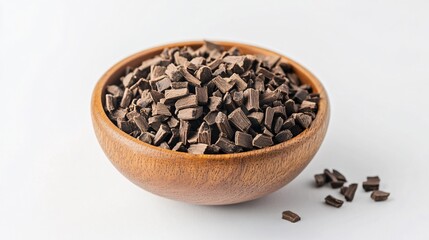 Dark Chocolate Chunks in a Wooden Bowl: A Rich and Delicious Culinary Treat